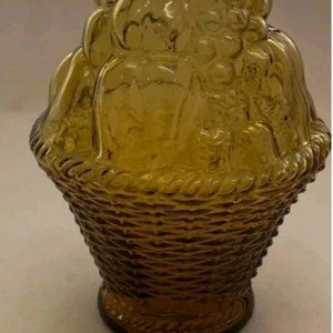 Vintage Empoli Amber Genie Bottle Fruit Basket No Stopper 11" Tall